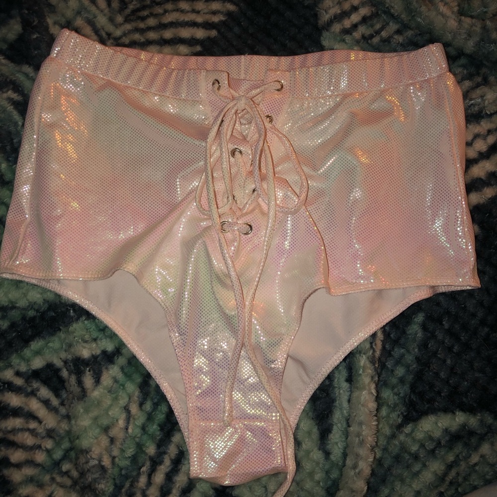 Pink iridescent high waisted shorts